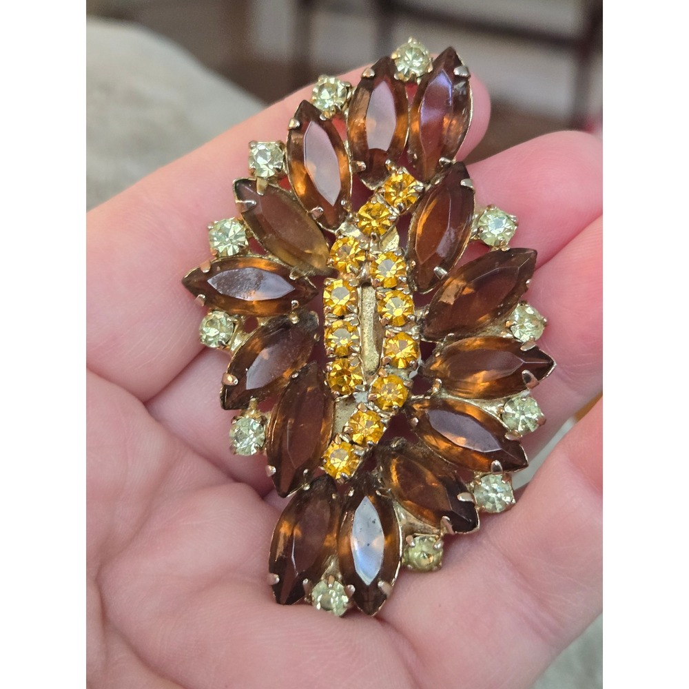 Juliana Style Fall Colors Brooch Navettes Amber Rhinestones 50s-60s